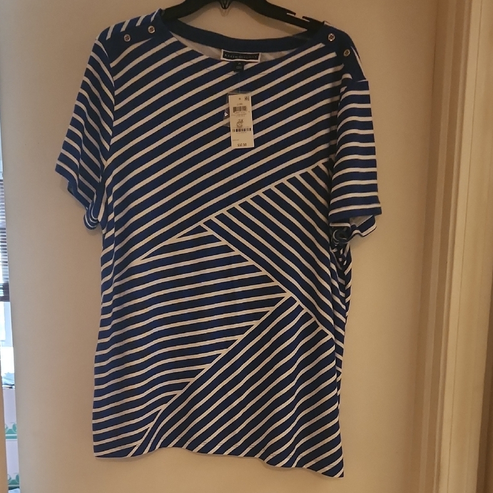 Karen Scott Black and White Boxy Short Sleeve Tee
